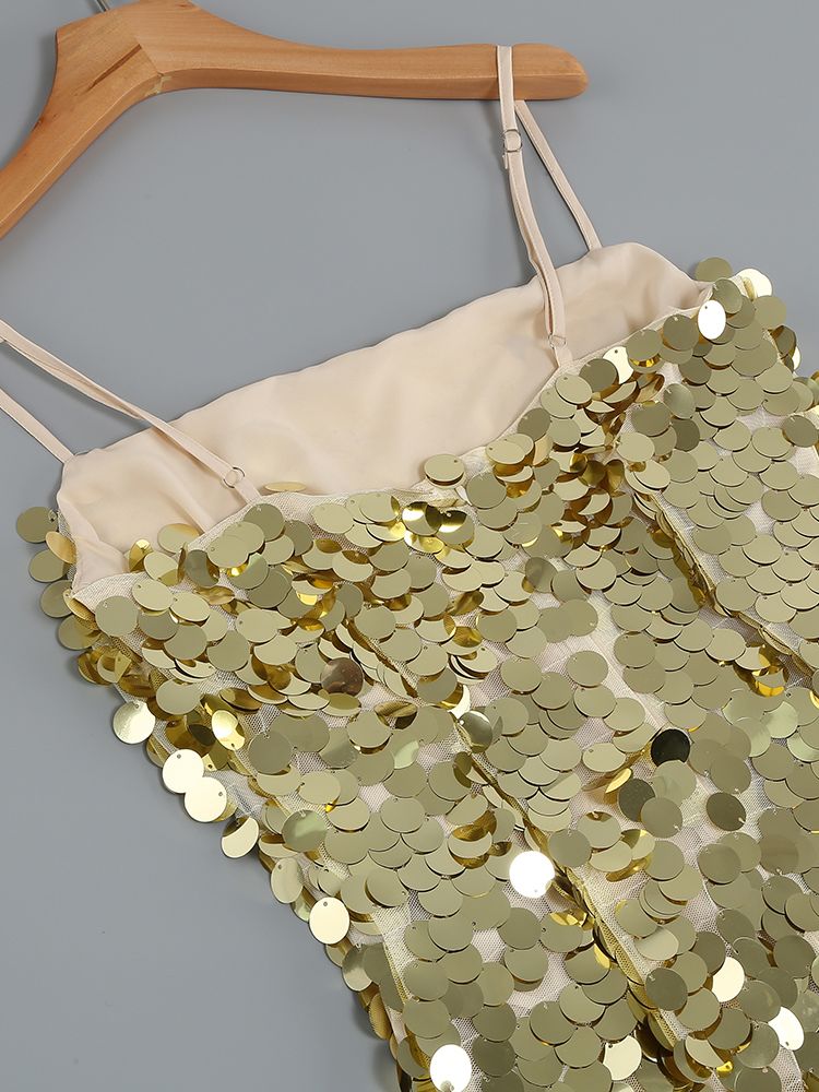 Abito lungo macro pailettes gold