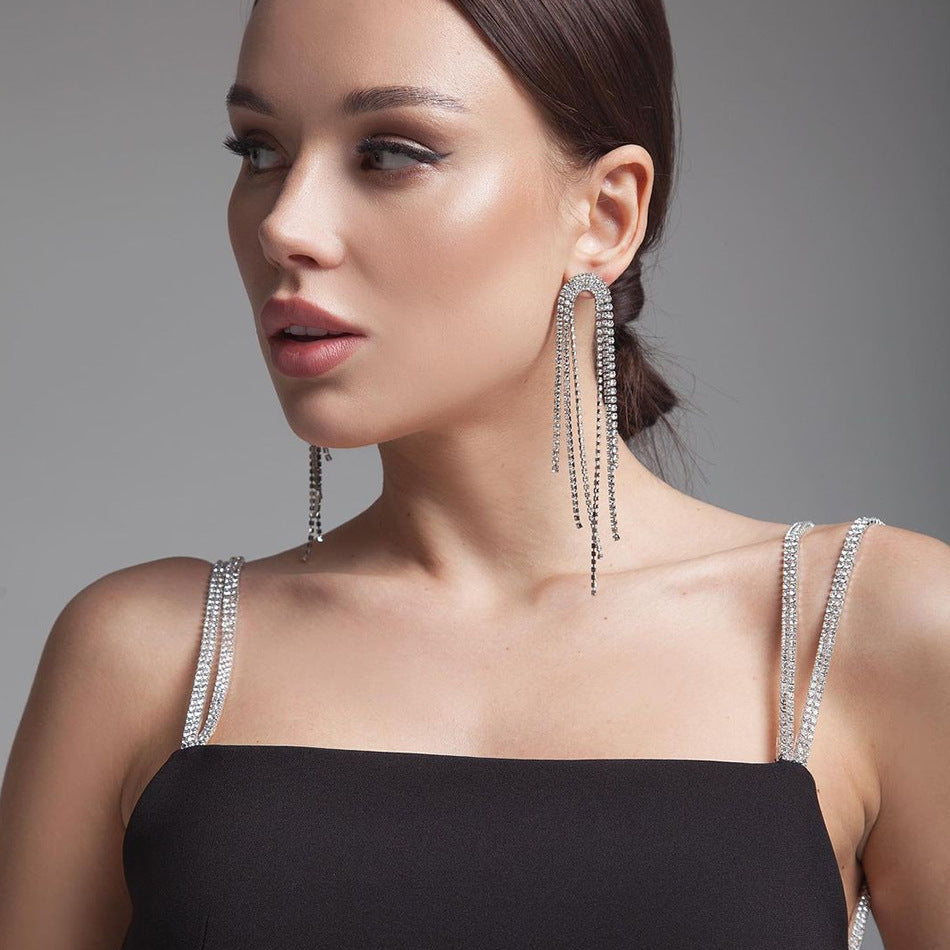 Abito lungo tessuto bandage scollo sulla schiena dettaglio in strass