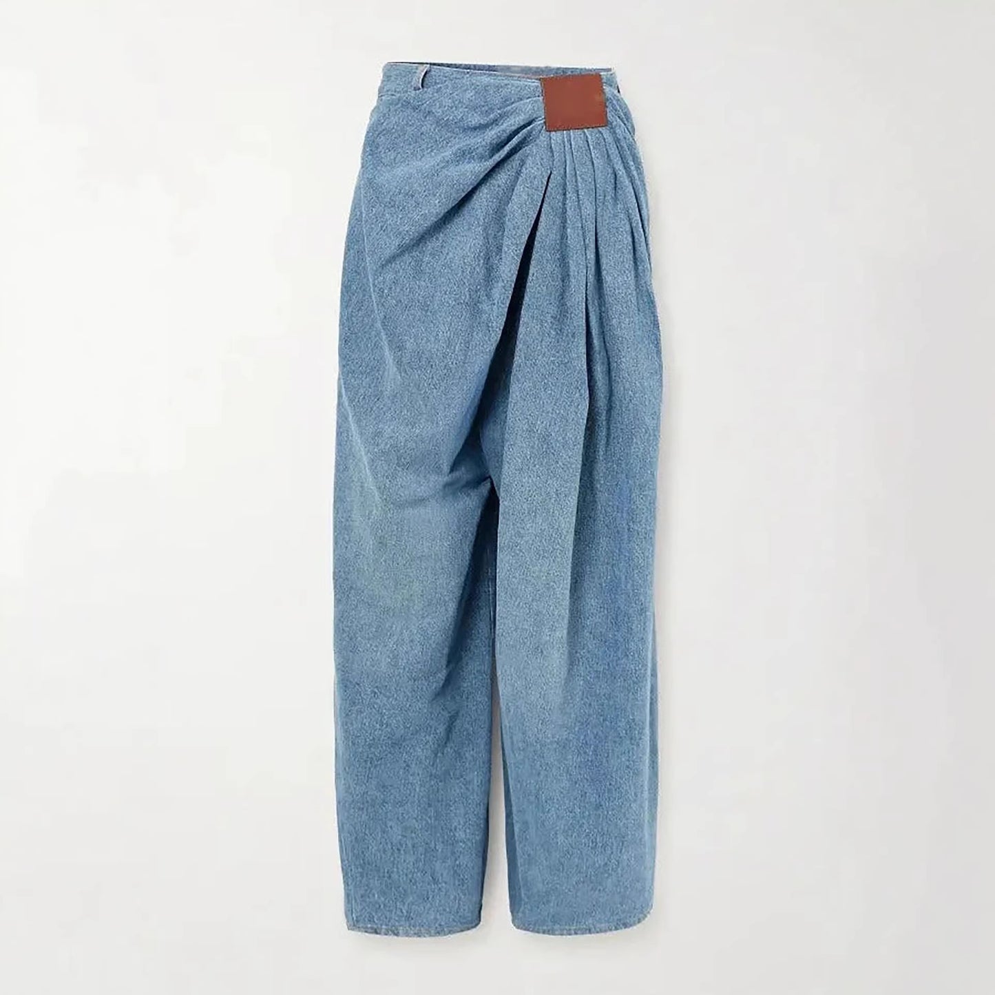 Pantalone denim vita alta drappeggiato