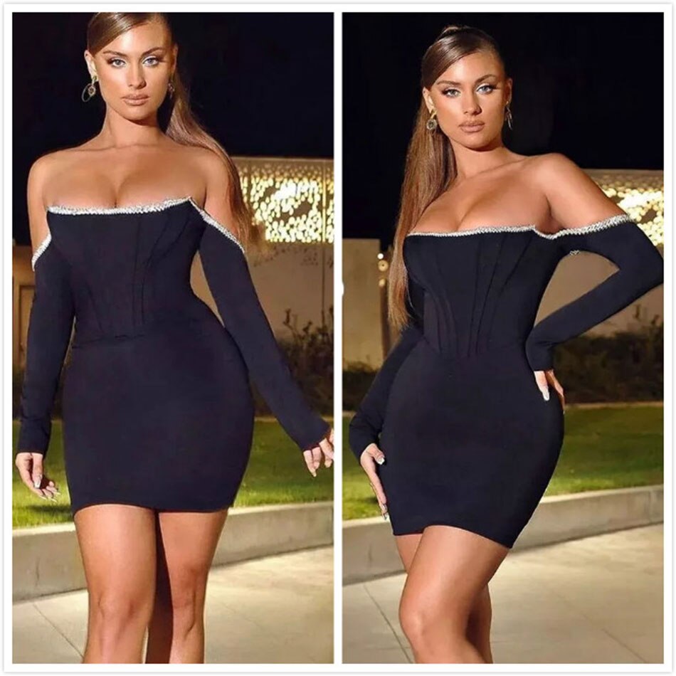 Abito tessuto bandage strass applicate