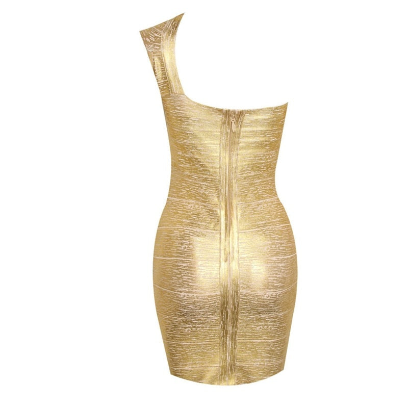 Abito tessuto bandage monospalla oro spalmato