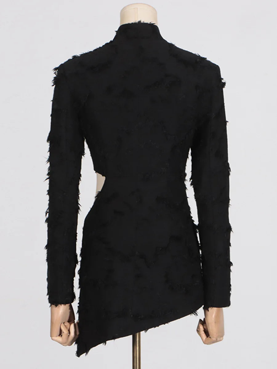 Abito blazer tessuto sfrangiato e cut-out