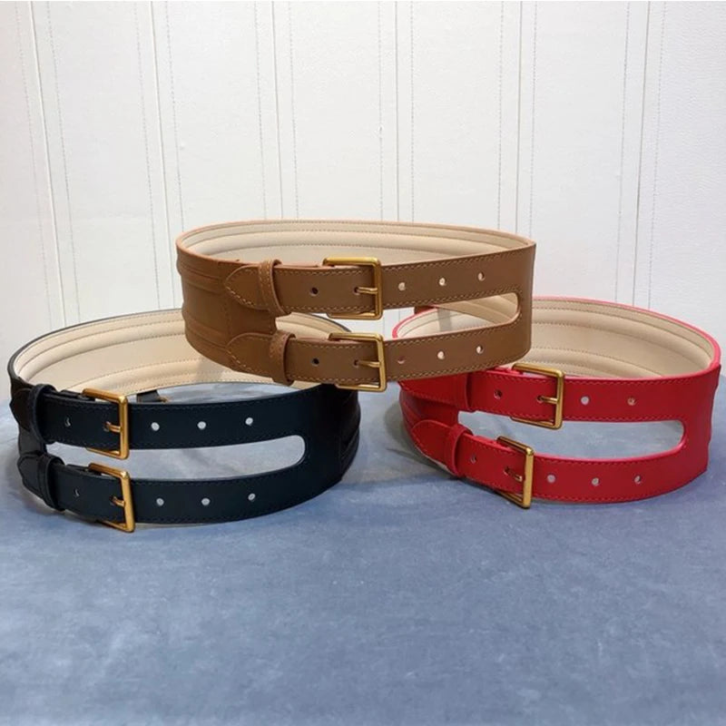 Cintura vita alta in vera pelle doppia fibbia