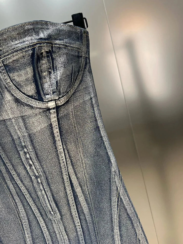 Abito elasticizzato in denim spalmato silver