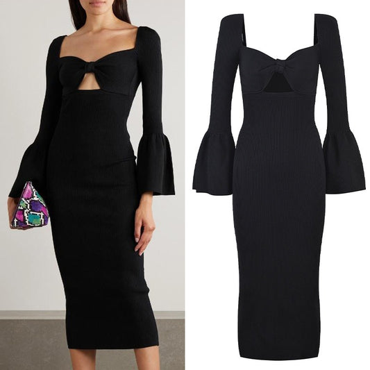 Abito lungo elegante in maglia scollatura a cuore