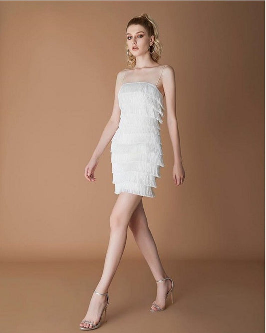 Abito tessuto bandage frange charleston