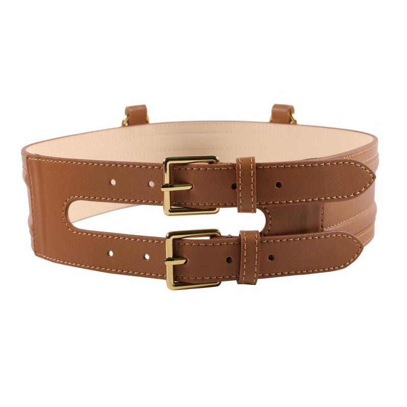 Cintura vita alta in vera pelle doppia fibbia