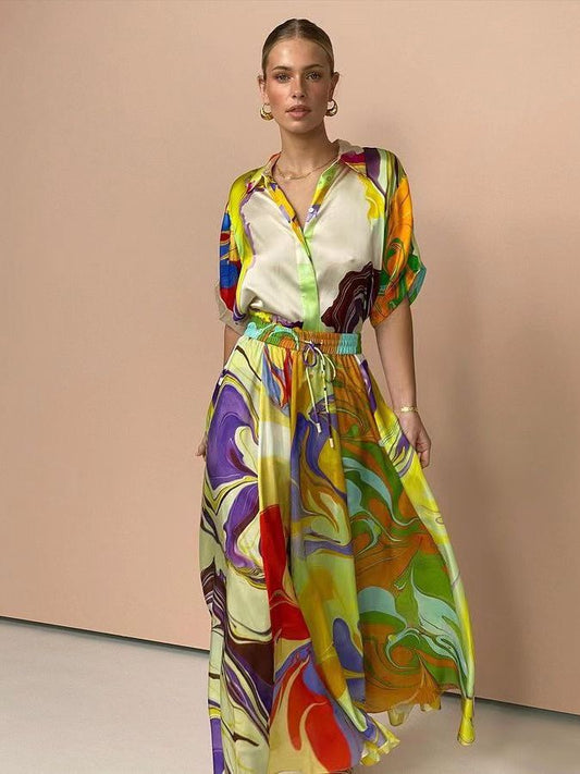 Completo gonna lunga e camicia fantasia