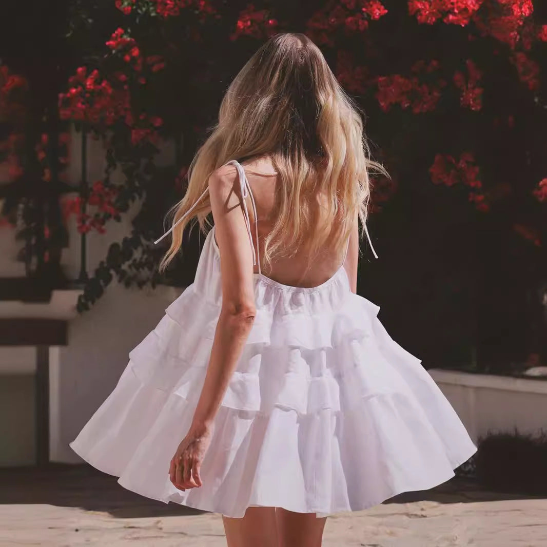 Mini abito in cotone a balze