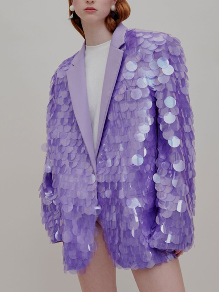 Blazer taglio over macro pailettes