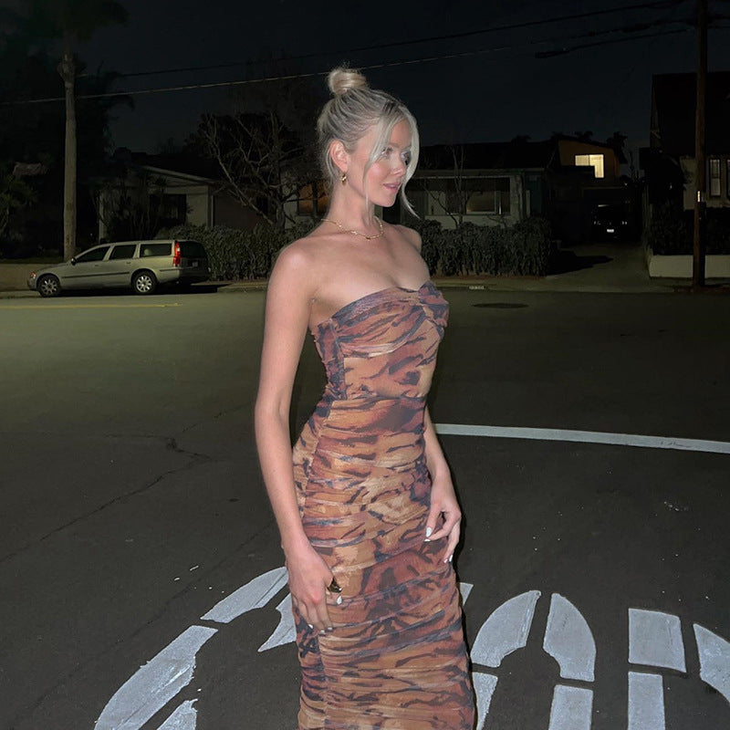 Abito longuette velato a fantasia