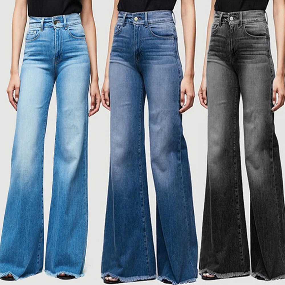 Jeans a vita alta gamba larga