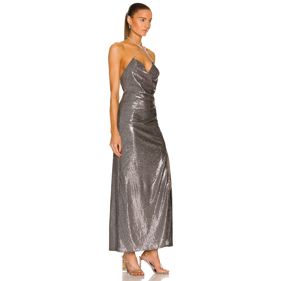 Abito lungo a sottoveste silver