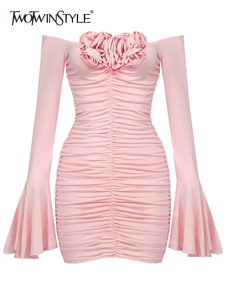 Mini abito drappeggiato rose applicate