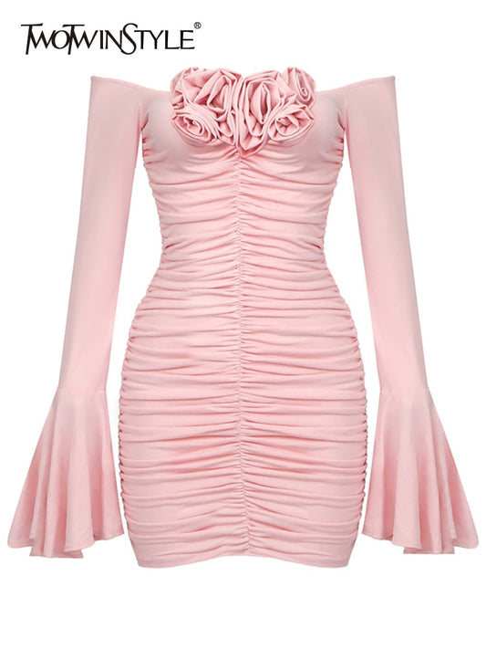 Mini abito drappeggiato rose applicate