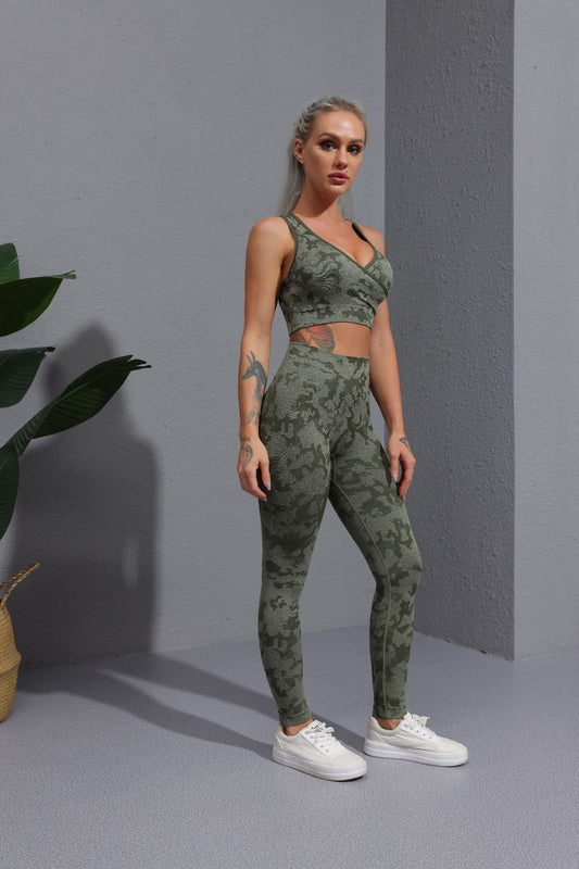 Fitness completo top e leggins camouflage