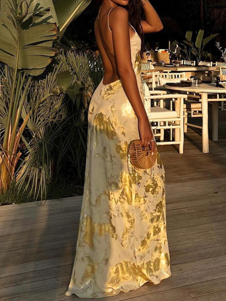 Abito lungo a sottoveste gold