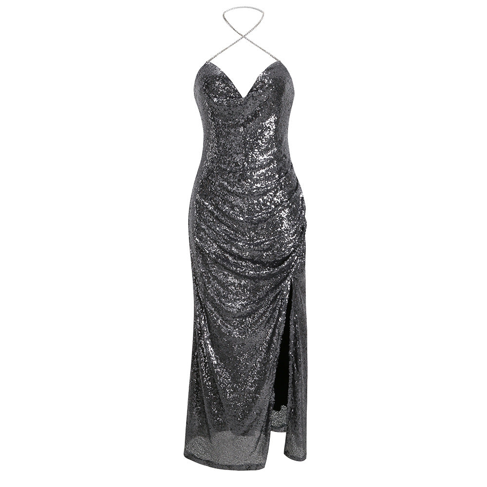 Abito lungo a sottoveste silver