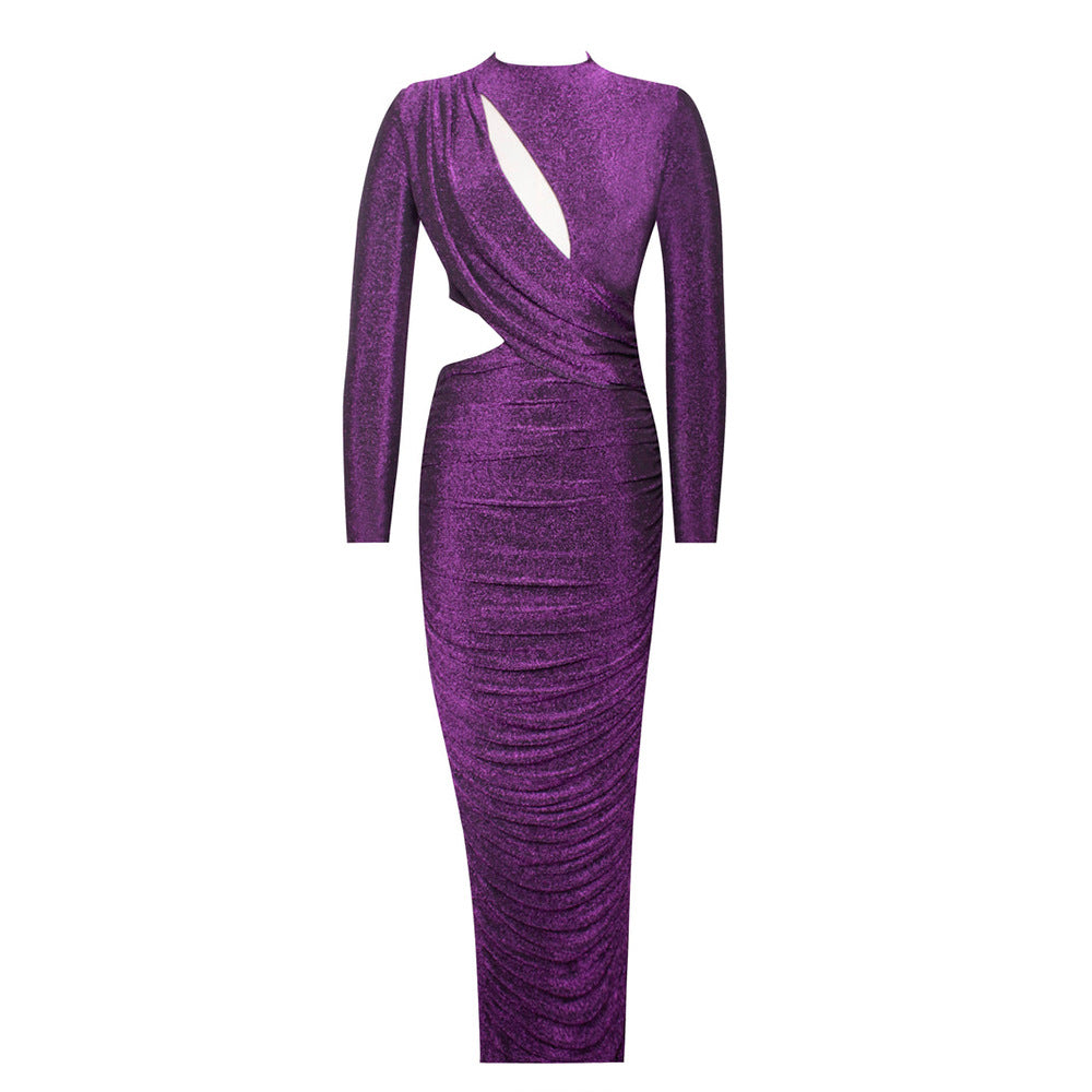 Abito longuette in lurex spacco laterale
