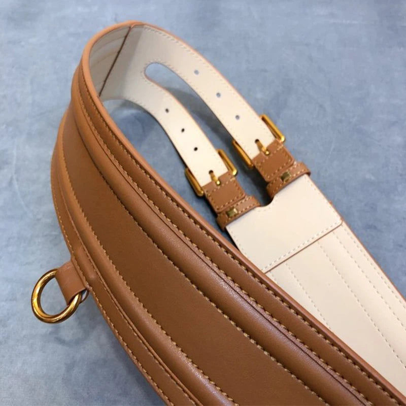 Cintura vita alta in vera pelle doppia fibbia