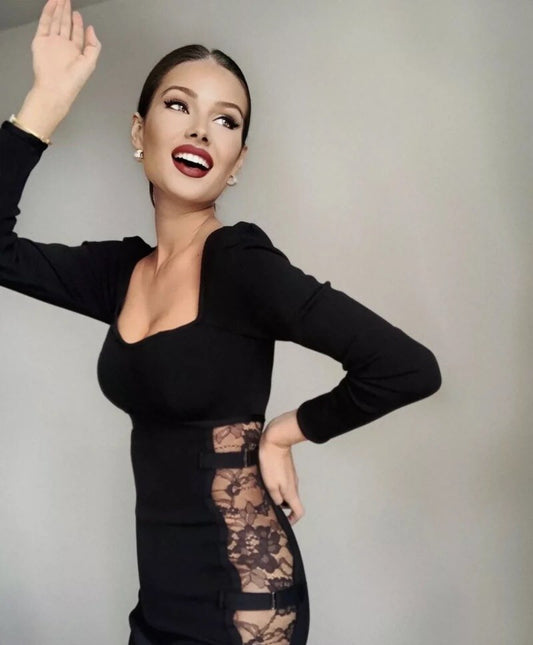 Abito longuette inserti in pizzo