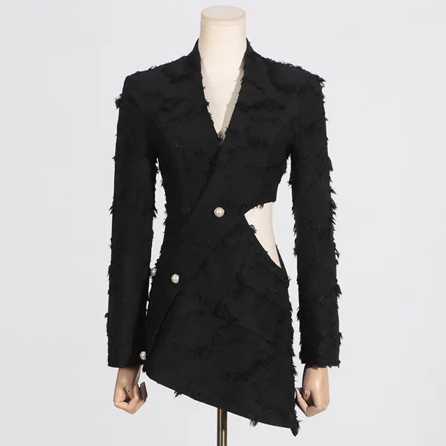 Abito blazer tessuto sfrangiato e cut-out