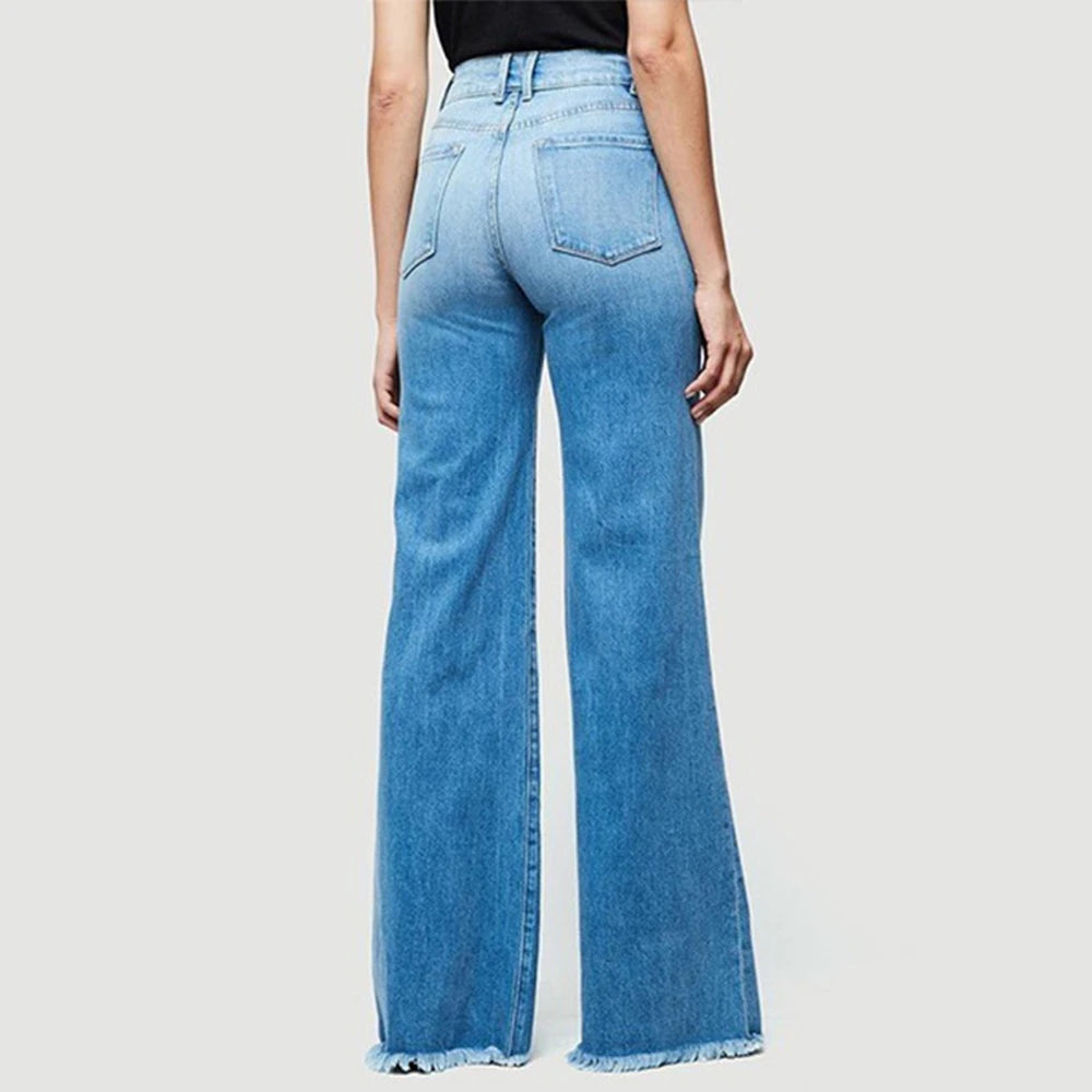 Jeans a vita alta gamba larga