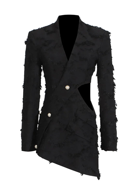Abito blazer tessuto sfrangiato e cut-out