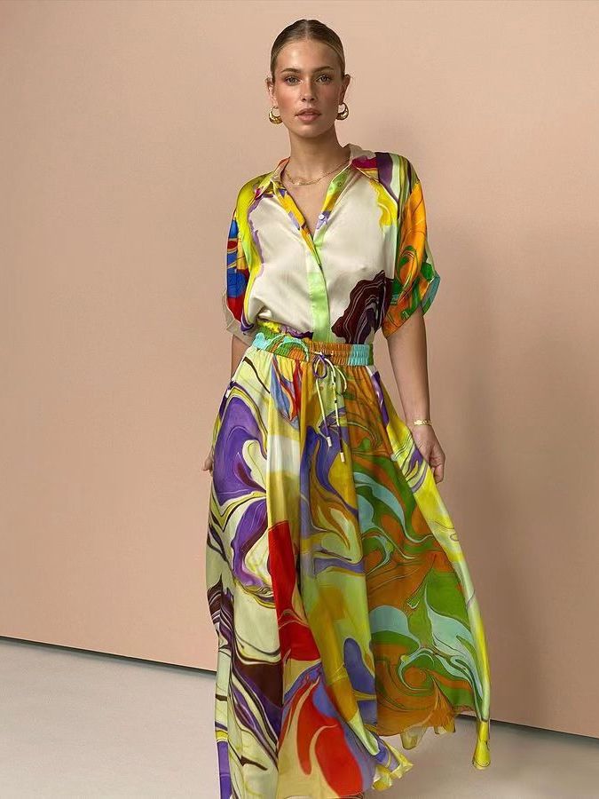 Completo gonna lunga e camicia fantasia