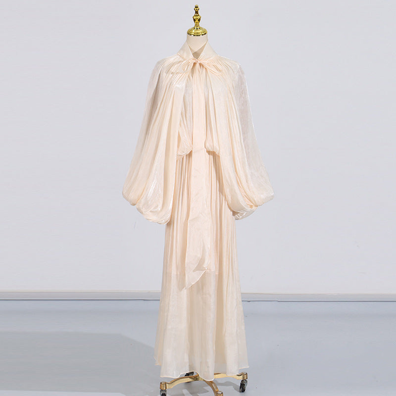 Abito lungo plisse'manica palloncino