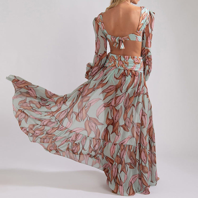 Abito lungo chiffon cut-out fantasia