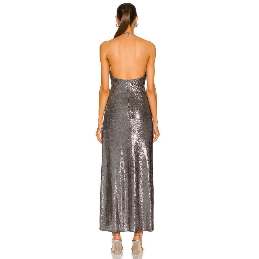 Abito lungo a sottoveste silver