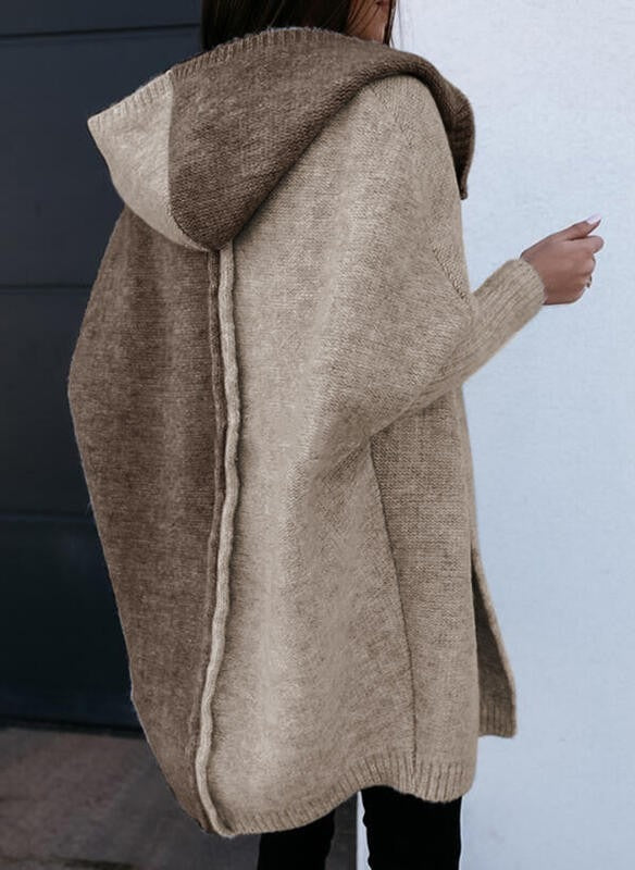 Cardigan bicolore con cappuccio