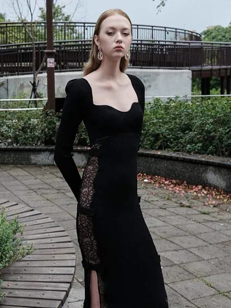 Abito longuette inserti in pizzo