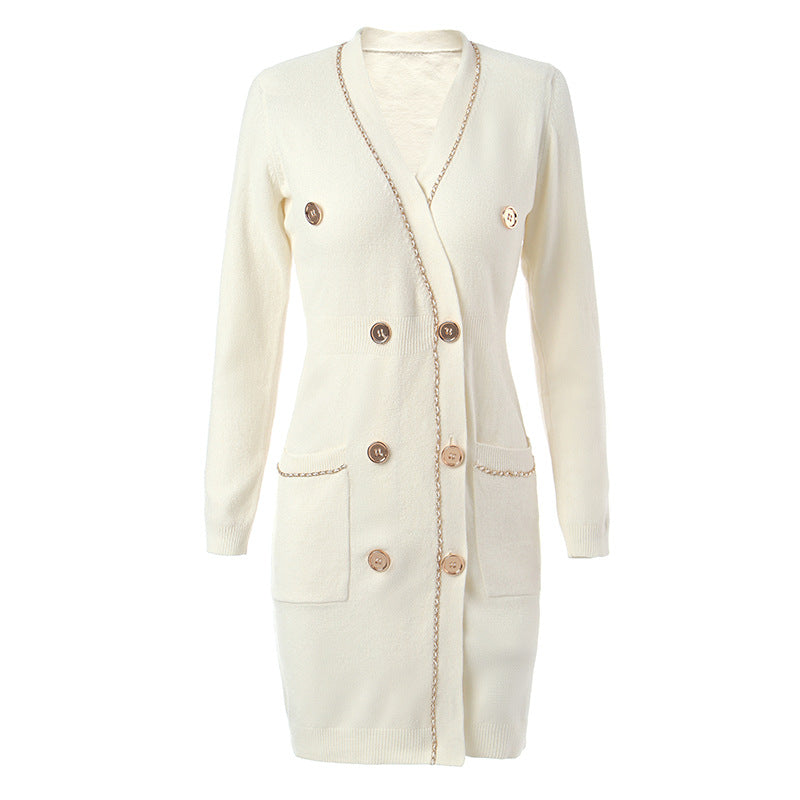 Abito doppiopetto in maglia dettagli dorati