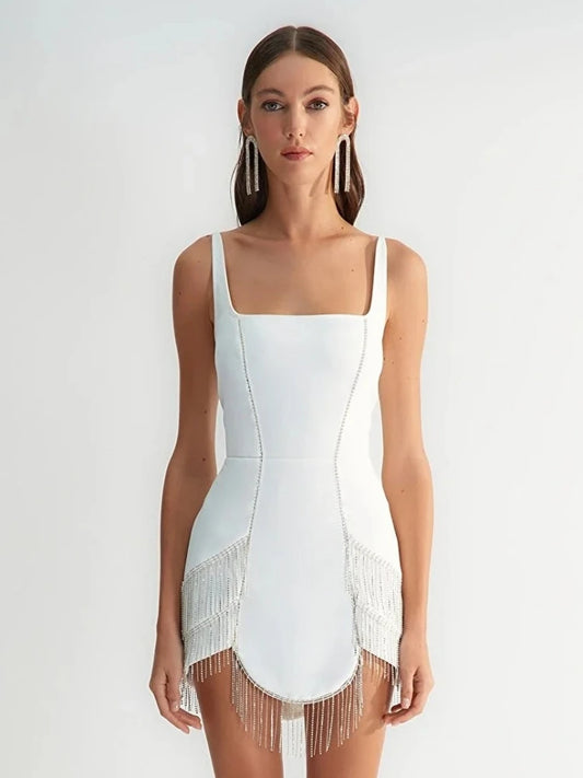 Mini abito tessuto bandage con applicazioni