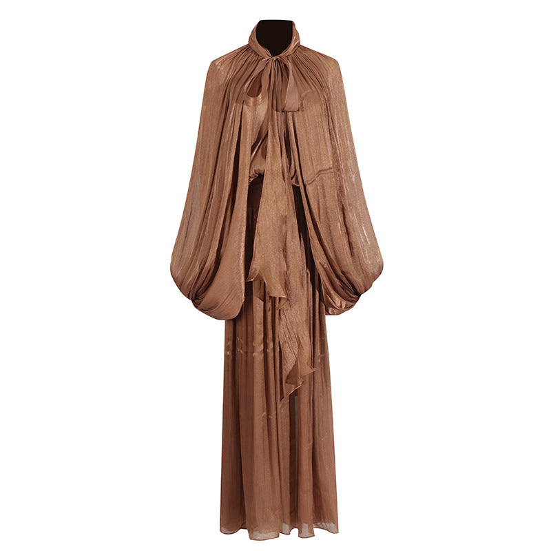 Abito lungo plisse'manica palloncino