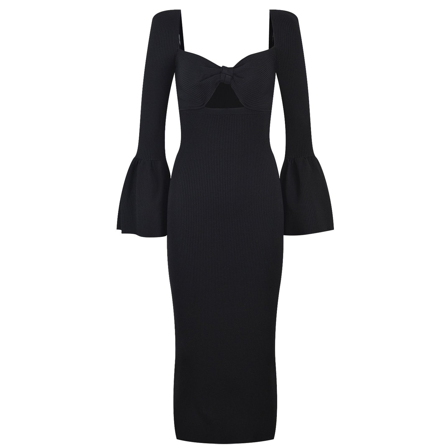 Abito lungo elegante in maglia scollatura a cuore