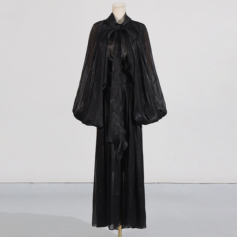 Abito lungo plisse'manica palloncino