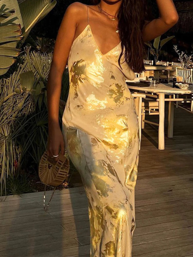 Abito lungo a sottoveste gold