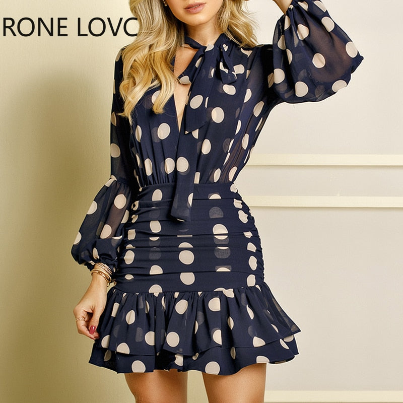 Abito svasato chiffon a pois