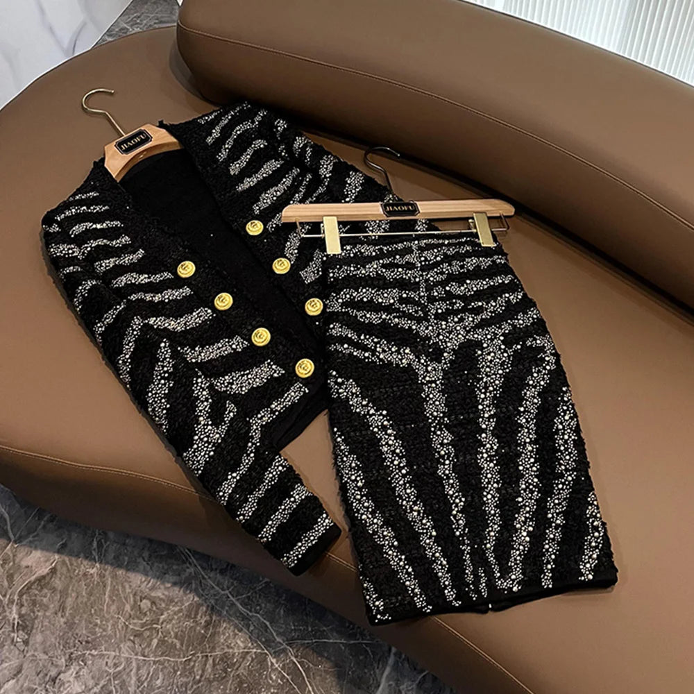 Completo tessuto elasticizzato perline applicate