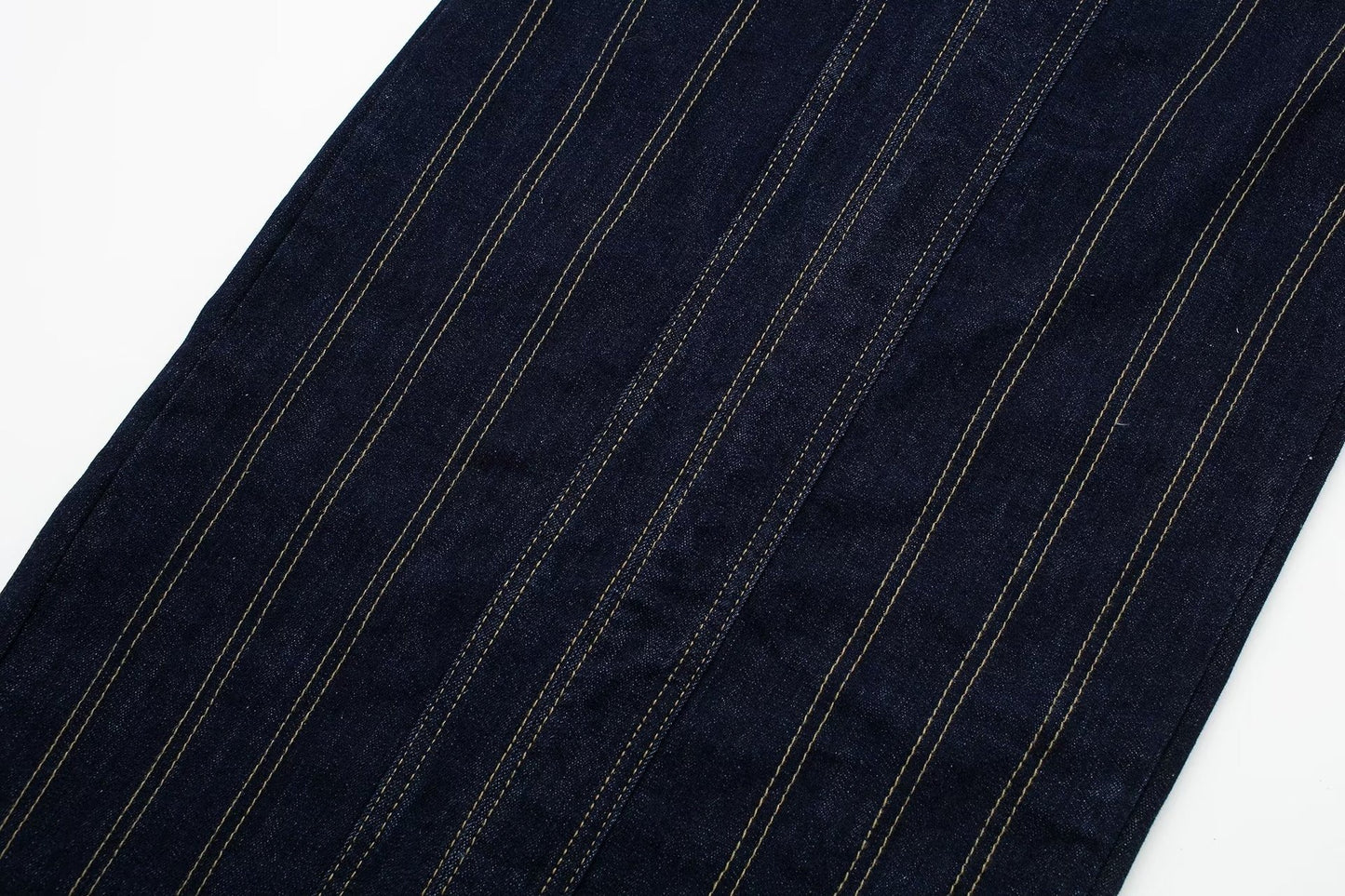 Abito lungo denim elasticizzato cuciture a contrasto