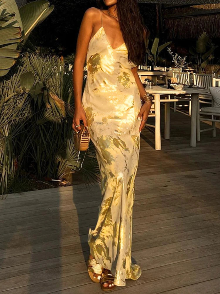 Abito lungo a sottoveste gold