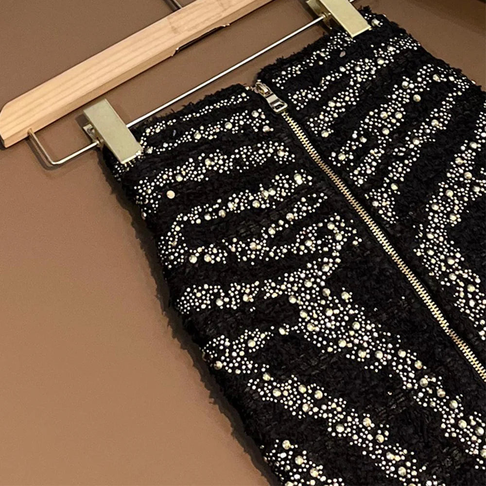 Completo tessuto elasticizzato perline applicate