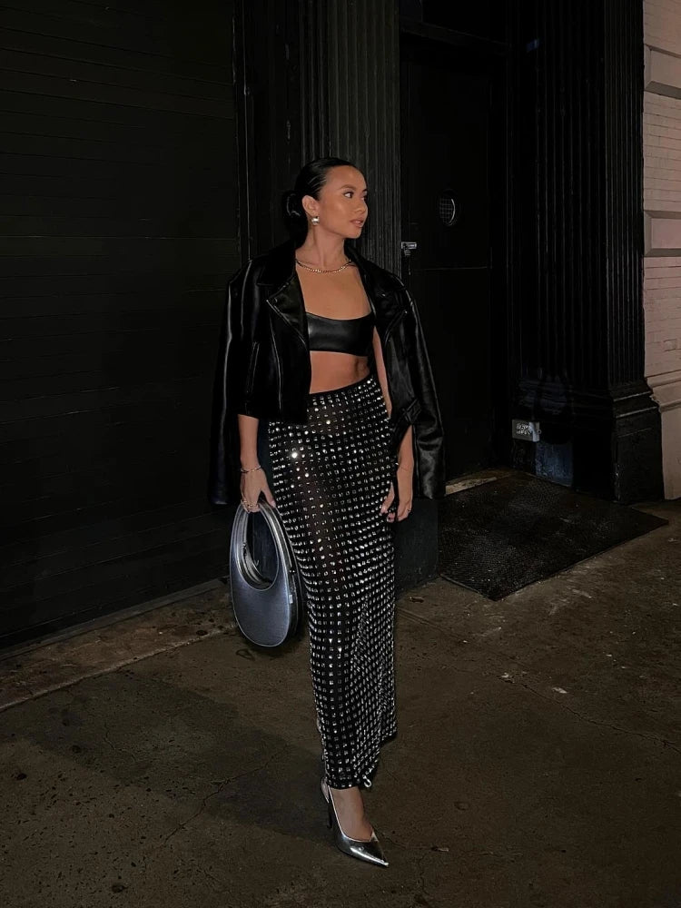 Gonna lunga a matita con strass