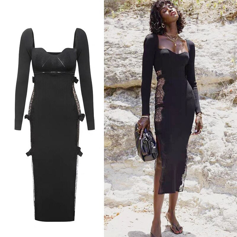 Abito longuette inserti in pizzo