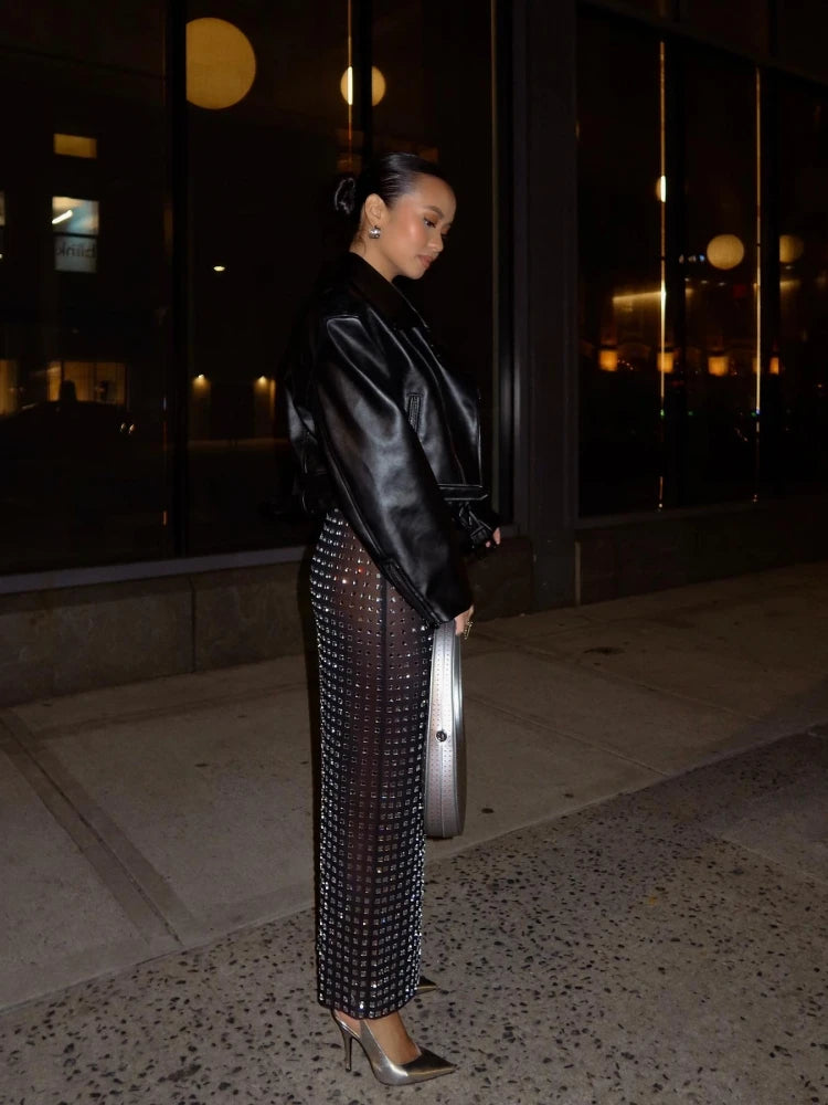 Gonna lunga a matita con strass