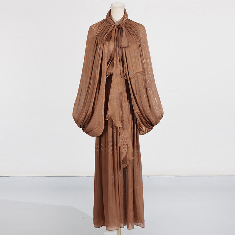 Abito lungo plisse'manica palloncino