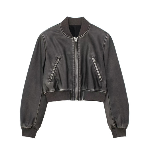 Bomber corto ecopelle effetto vintage